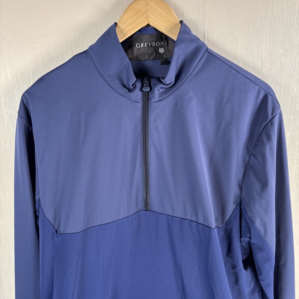 Greyson Pullover Mens Medium Blue 1/4 Zip Windbreaker Performance Golf Mock Neck